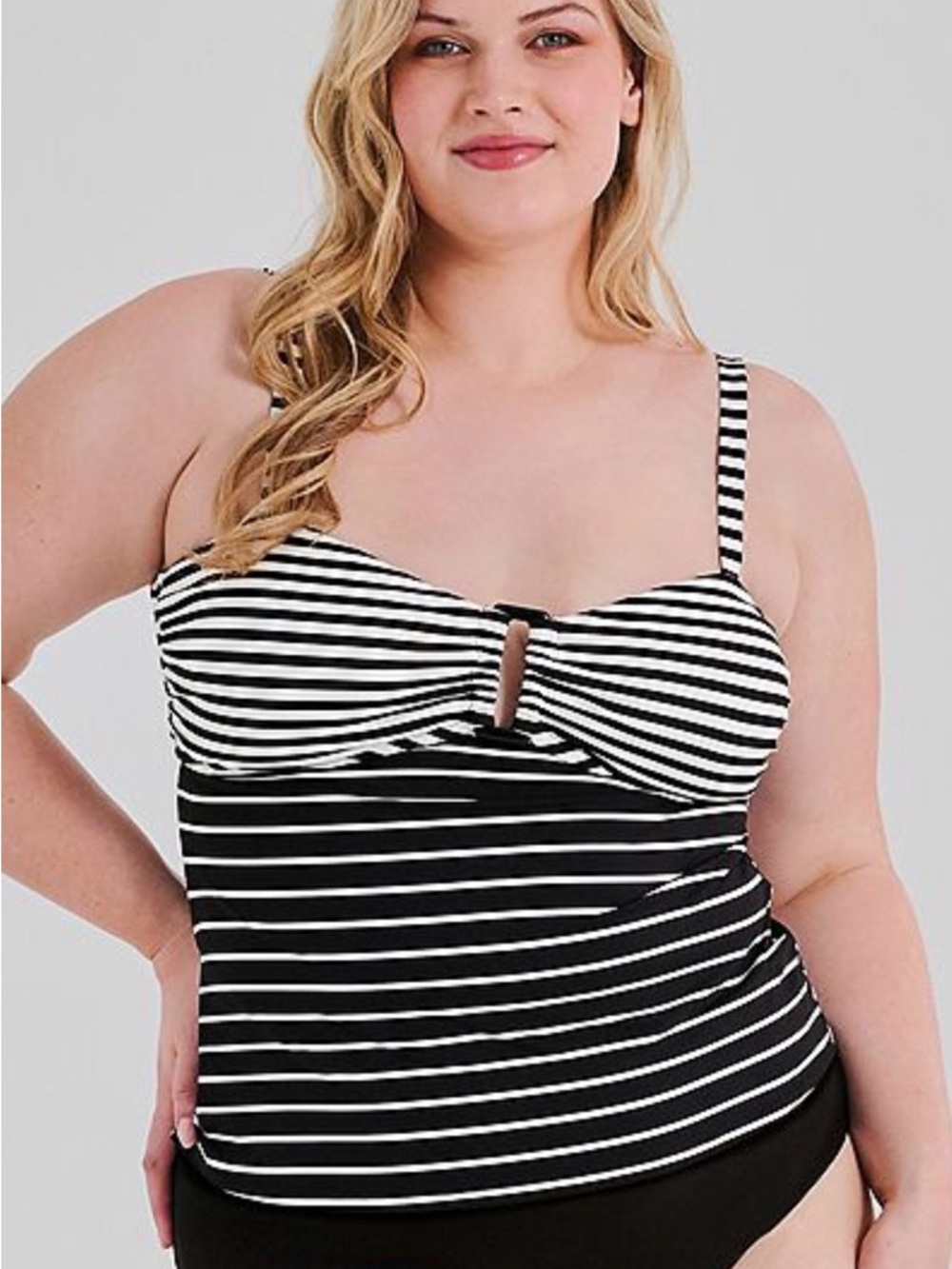 Plus-Size Black & White Striped Women’s Tankini Top